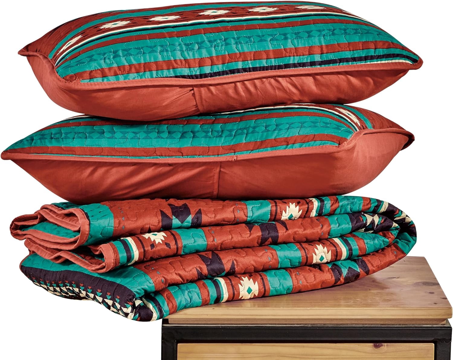 Chezmoi Collection Prescott 3-Piece Southwestern Multi-Color Red Quilt Bedspread Set, King