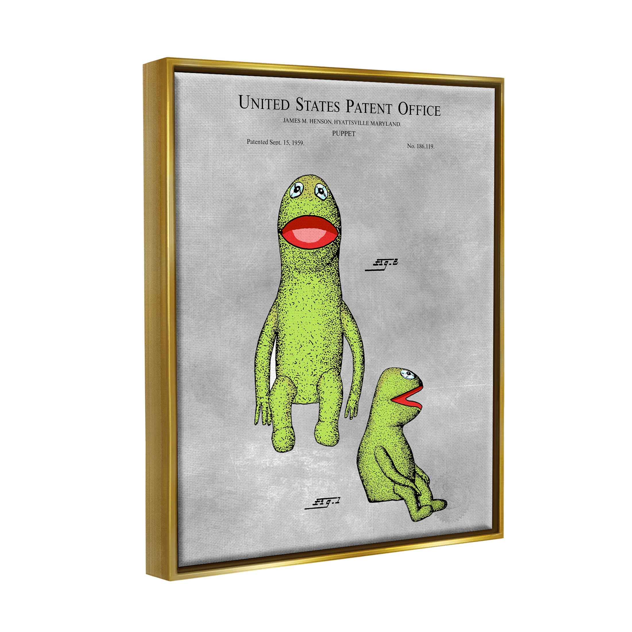 Stupell Industries Vintage Frog Puppet Diagram Graphic Art Metallic Gold Floating Framed Canvas Print Wall Art, Design by Karl Hronek