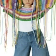 thumbnail image 1 of Ladies‘ Striped Print Tassel Long Sleeve Cropped Knit Tops, 1 of 9