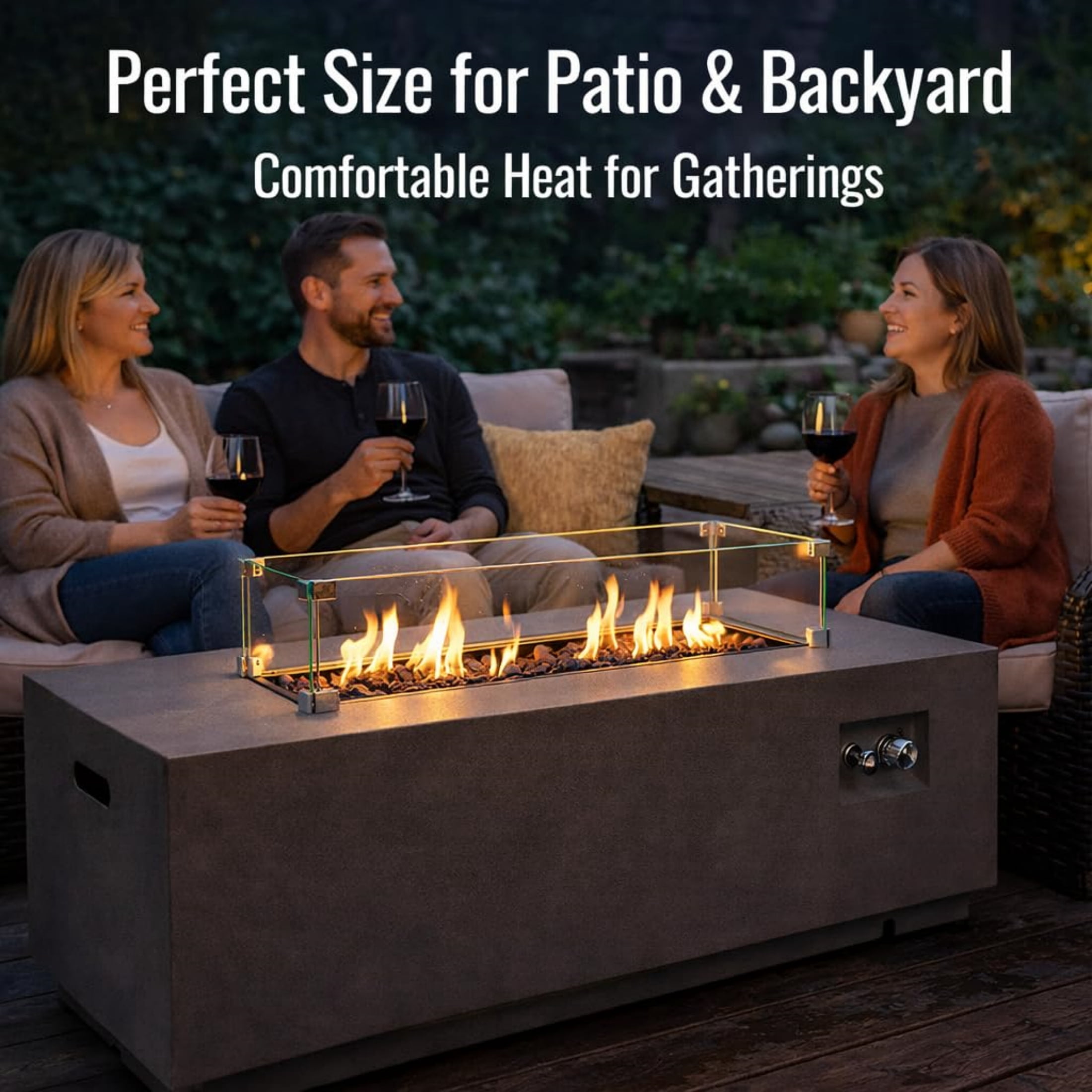 Chicdaze 42" Outdoor Propane Fire Pit Table, 50,000 BTU Rectangle Natural Gas Firepit with Tank Table, No Assembly Low Profile Fire Table for Outside Patio & Backyard, CSA Certified