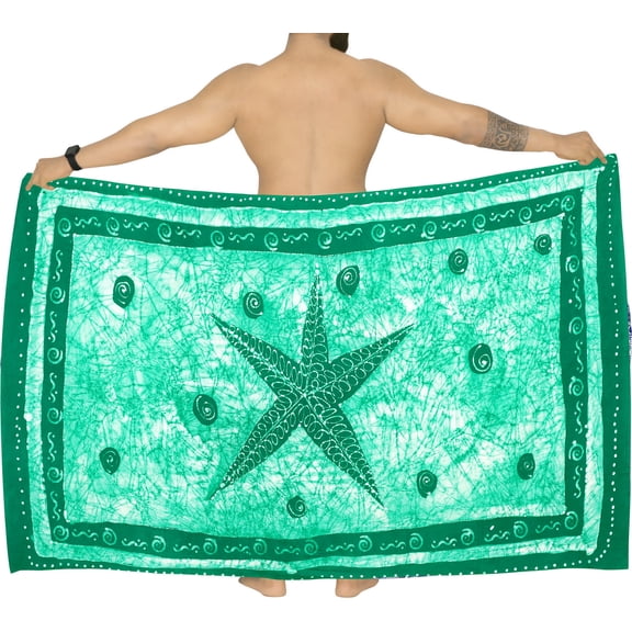 HAPPY BAY Men's Standard Vacation Dashiki Sarong Full Pareo Beach Wrap One Size Starfish, Green Summer Vacation Aloha