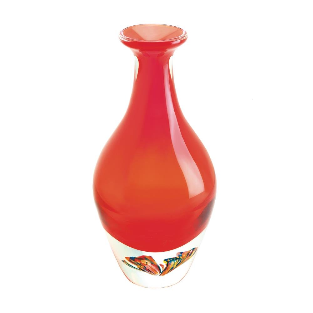 Decorative Flower Vase, Bottleneck Red Art Glass Modern Decorative Vase