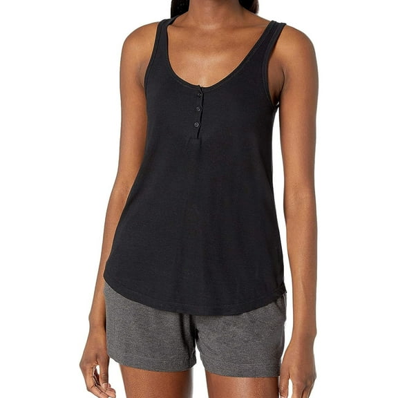 P.J. Salvage Womens Solid Ribbed Pajama Sleep Tank Top, Black, Small