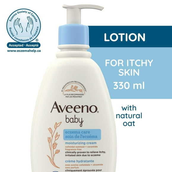 Crème hydratante Soin de l'eczéma Aveeno Baby - Lotion corporelle pour la peau irritée due à l'eczéma, avoine colloïdale + céramides 330 ml