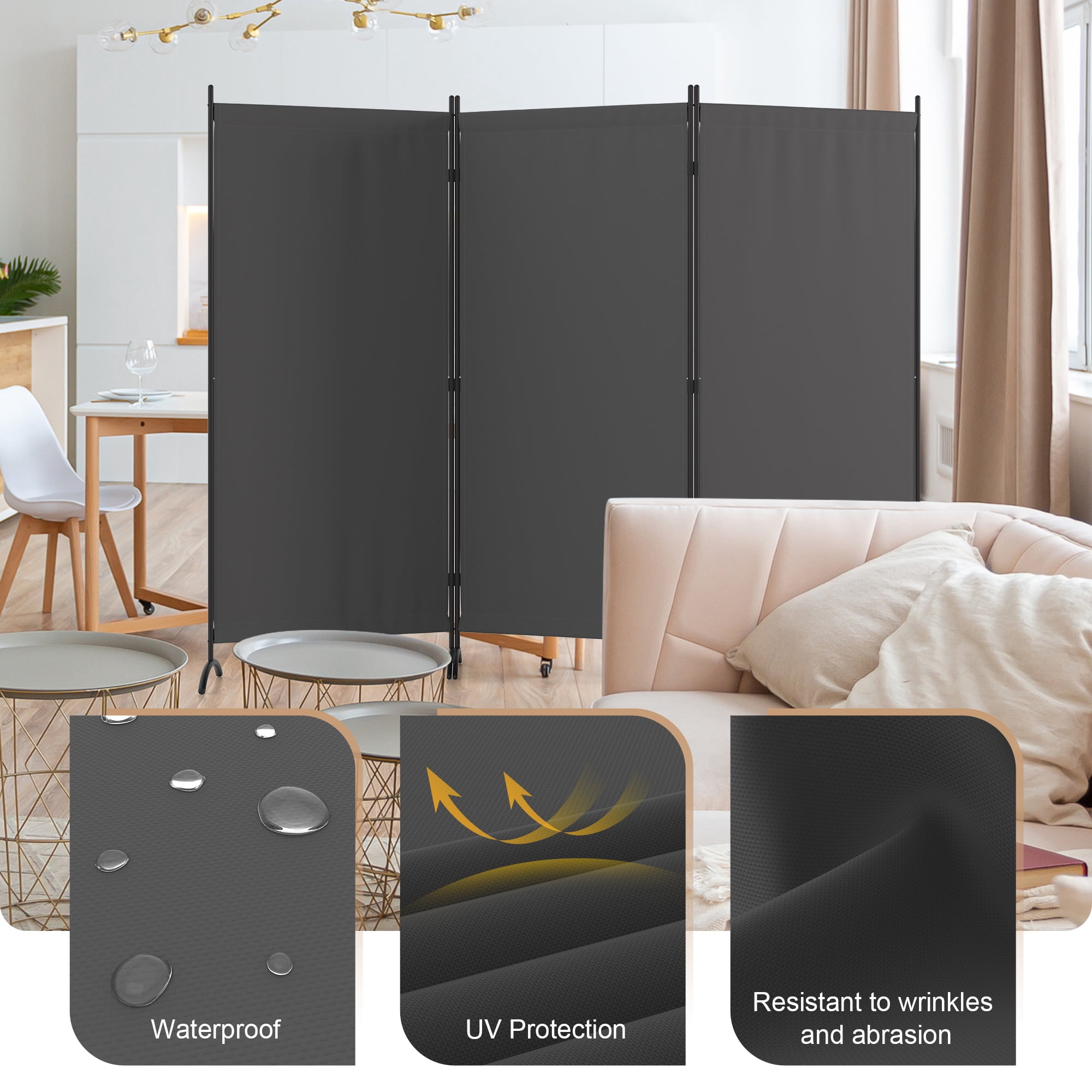 Room Divider 8FT Portable Room Dividers And Folding Privacy Screens, 101'' L Fabric Divider For Room Separation, 3 Panel Partition Room Dividers Freestanding Wall Divider Screen