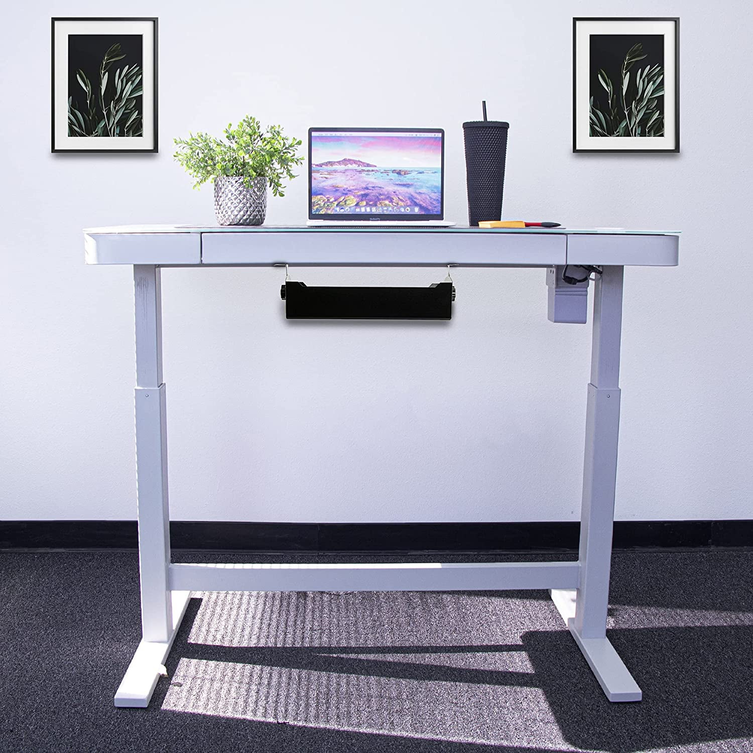 POCHAR 16-inch Under Desk Cable Management Tray - Cord Basket Under Desk with Cable Management Accessories - Under Table Cable Management Tray for Home, Office, and School (Model DR3, Black)