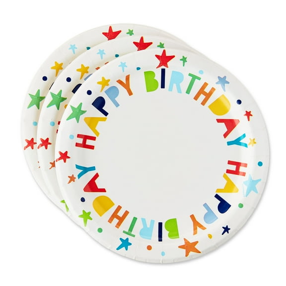 Happy Birthday Disposable Paper Plates, 7", Multicolor, 10 Count, by Way To Celebrate