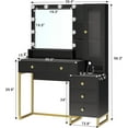 thumbnail image 5 of Afuhokles Vanity Table with Lighted Mirror and Charging Station, Vanity Desk with 10 LED Bulbs, Makeup Table with with 5 Drawers, Black, 5 of 8