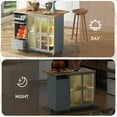 thumbnail image 6 of Rolling Kitchen Island Cart on 5 Wheels with Drop Leaf, LED Light Movable Island Table with 2 Fluted Glass Doors, 1 Flip Cabinet Door and Adjustable Shelf, 44inch Width, Grey+Blue, 6 of 9
