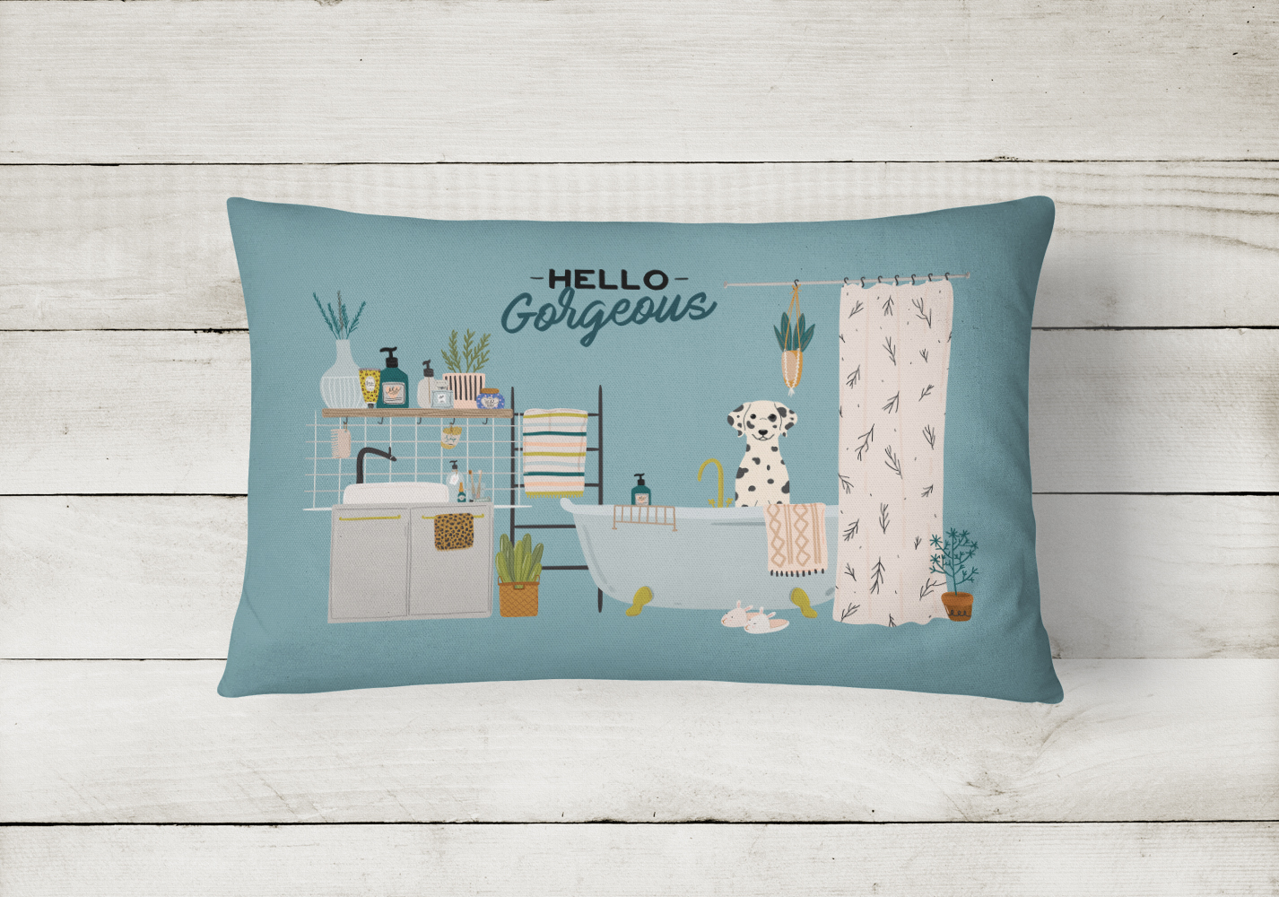 Caroline's Treasures CK7519PW1216 Dalmatian in Bathtub Canvas Fabric Decorative Pillow, 12H x16W, multicolor