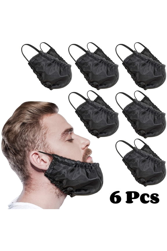 6-Piece Beard Bandana Covers Facial Beard Apron Caps Guard Bedtime Bib (Black)