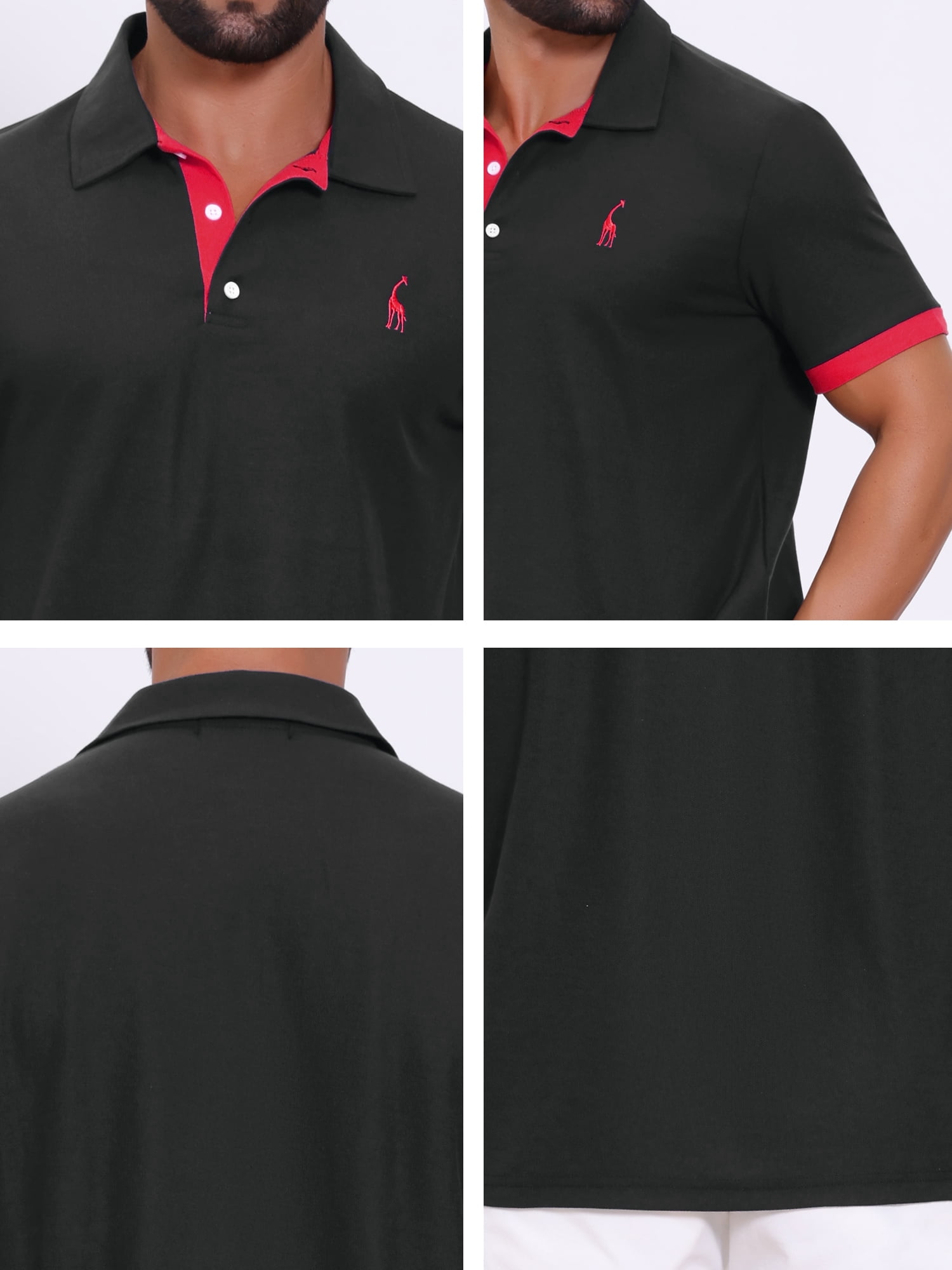 DARING DIVA Men's Pique Contrast Color Short Sleeve Golf Polo Shirts S Black