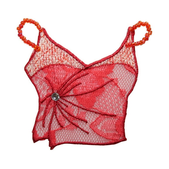ID 7964 Lace Beaded Flower Top Patch Swim Suit Wrap Embroidered Iron On Applique