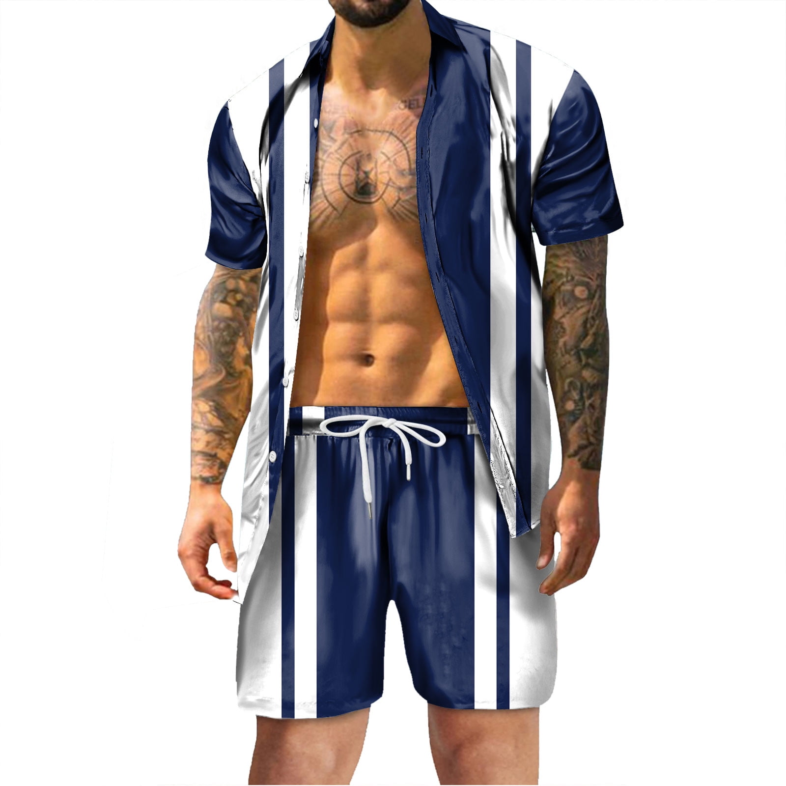 Mens Bathing Suit,Men's Print Hawaiian Shirt And Short 2 Piece Vacation Outfits Sets Casual