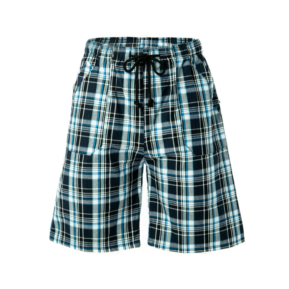 Sayfut Men S Causal Beach Shorts With Elastic Waist Drawstring Lightweight Summer Plaid Short