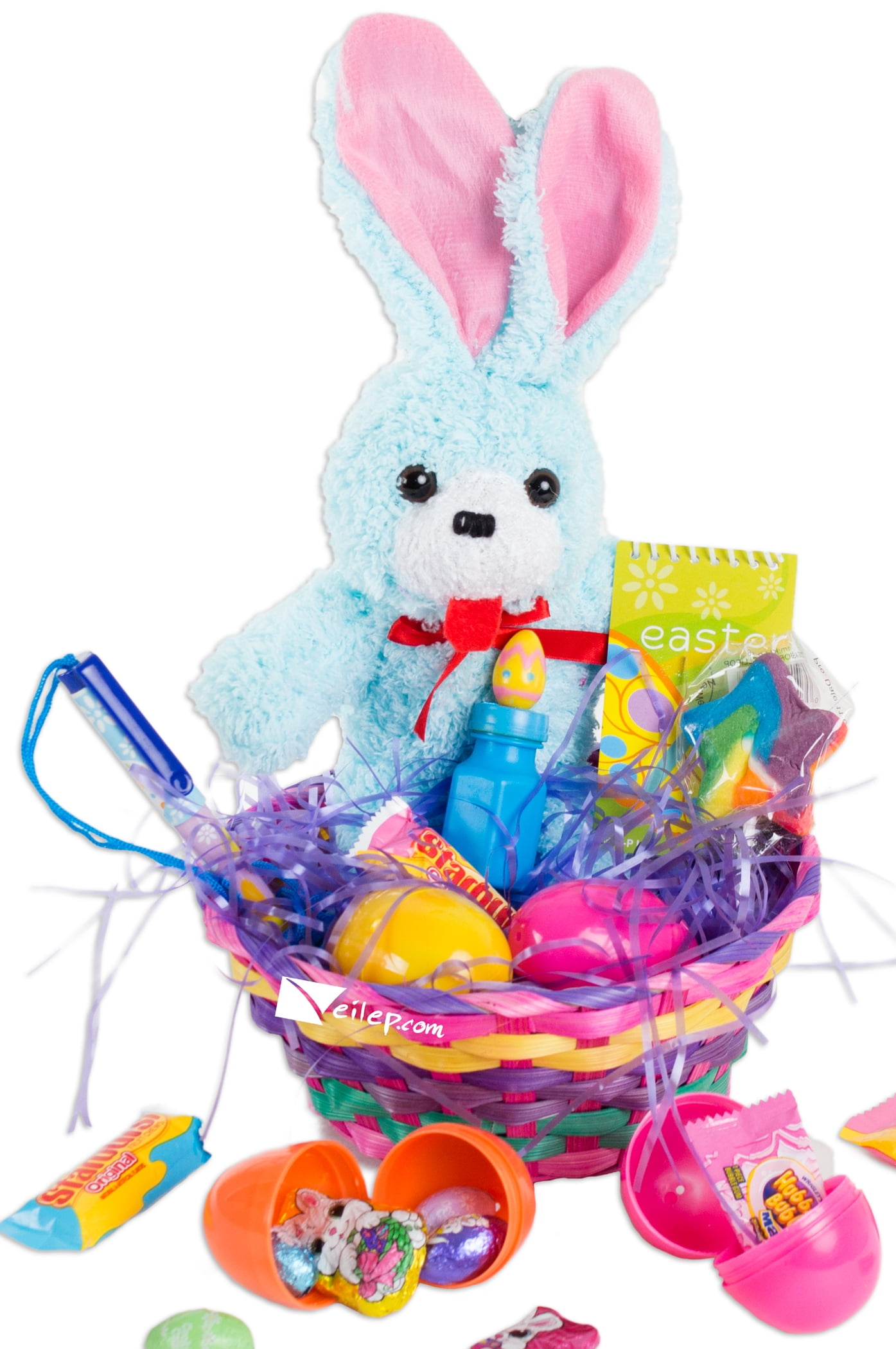 Easter Ribbon Bunny Plush Toy 26pc Filled Gift Basket Kit, Treats More, 3 Colors - Walmart.com
