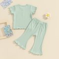 thumbnail image 3 of Bagilaanoe 2pcs Toddler Baby Girl Pants Set Ribbed Short Sleeve T-Shirt Tops + Flare Trousers 6M 12M 18M 24M 3T 4T Kids Casual Clothes, 3 of 8