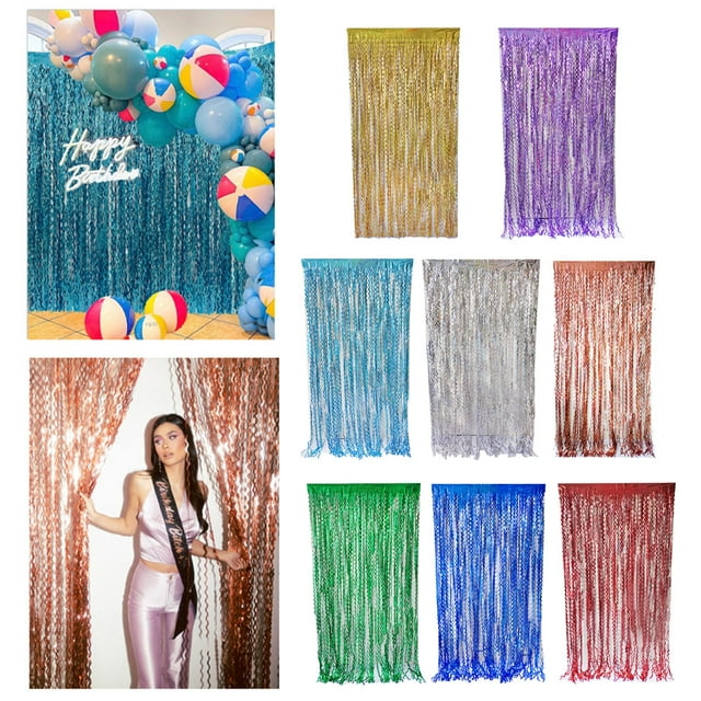 Musbetu 10 Pcs Fringe Curtain Metallic Tinsel Foil Fringe Curtain Backdrop Reusable Glimmering Wavy Tinsel Backdrop for Parties Birthdays Photo Booth Props