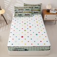 thumbnail image 4 of Manfei Vintage Train Zipper Twin Comforter Sets with Fitted Sheet and 2 Pillowcases,Green Line Pattern Zipper Bedding Set,Polkadot Reversible,4pcs, 4 of 8