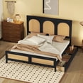 thumbnail image 2 of Euroco Queen Size Platform Bed with 2 Drawers, Rattan and Wood Frame, Black, 2 of 13