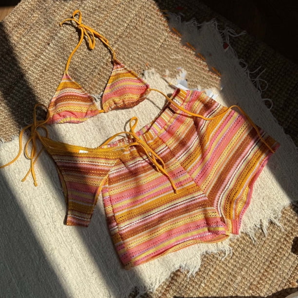 TaTaai Daily Conservative One-Piece Swimsuit, Women's Beach Three-Piece Set, Elastic High Waist Design, Suitable for Summer Vacation Beach Outfits Gift