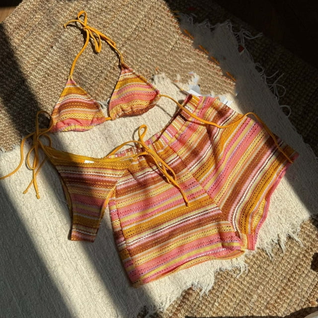 Trajes de baño Amzcrzy Tankini para mujer, trajes de baño, traje de baño diario para mujer, traje de baño conservador de cuerpo unido, conjunto de playa de tres piezas, amarillo, L