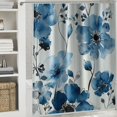 thumbnail image 6 of Chilfamy Watercolor Ink Floral Shower Curtain, Tan and Dark Blue Wildflower Bathroom Shower Curtain, Fabric Waterproof Shower Curtain with Hooks White, 6 of 7