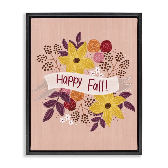 Stupell Industries Celebrate Floral Fall Plants & Flowers Painting Black Floater Framed Canvas Art Print Wall Art, 17 x 21