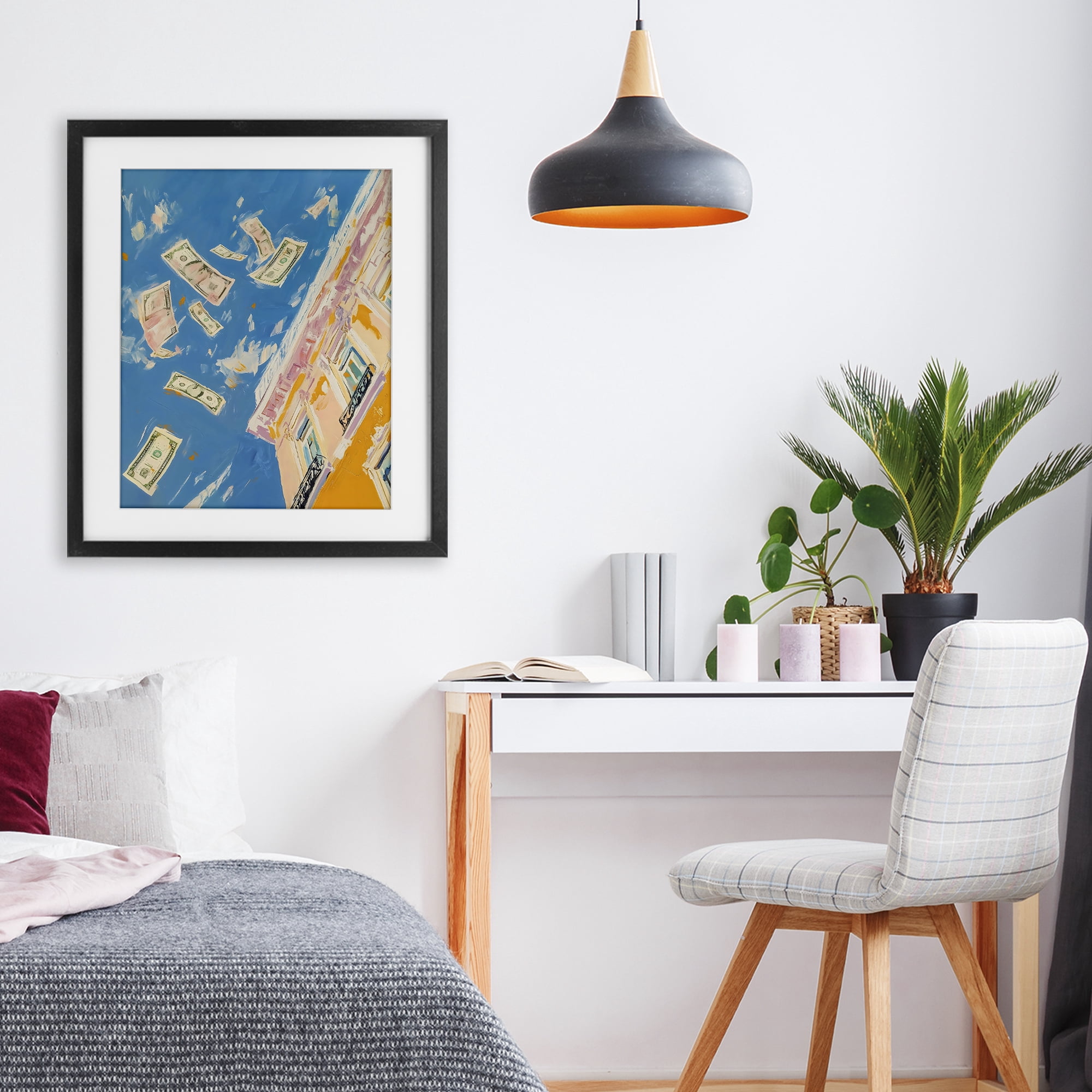 Stupell Industries Money Rain Drifting Past Windows Black Framed Print Under Glass, design by The Prints Vibe