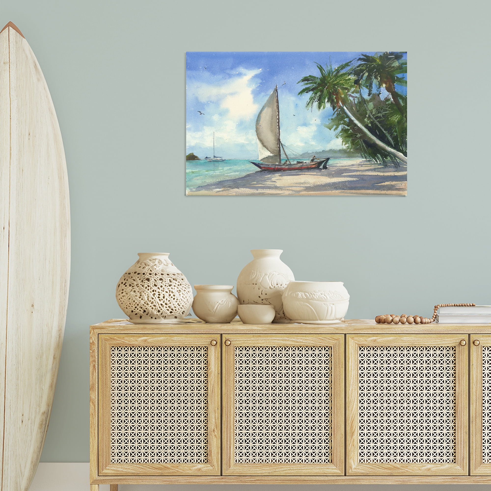 Stupell Industries High & Dry Boat on Shore Nautical & Beach Painting Wrapped Canvas Art Print Wall Art, 36 x 24