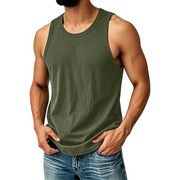 BRANROY Men's Casual Solid Tank Top - Everyday Sleeveless Tee, Mens Tank Top, Mens Sleeveless Tee Shirts, Sleeveless Shirts for Men Summer Home Lounging,Army Green,L