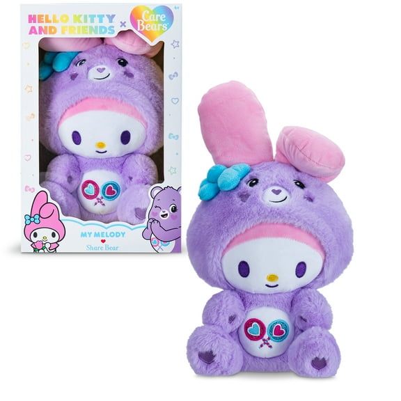 Care Bears x Hello Kitty , My Melody as Share Bear , 10" Collectible Plush, Great Gift for Girls or Boys, Age 4 Years and up
