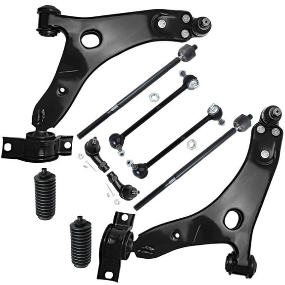 Detroit Axle - Front 10pc Control Arms Kit for 2000-2004 Ford Focus 2000 2001 2002 2003 2004, 2 Lower Control Arms w/Ball Joints 4 Tie Rods 2 Sway Bars 2 Boots & Bellow Replacement