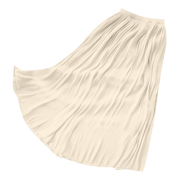 ZHOGXU Women'S Skirt Summer Elastic Waist Solid Color Shiny Flowy Breathable Lightweight Long Skirt For Everyday Wear,Beige,L