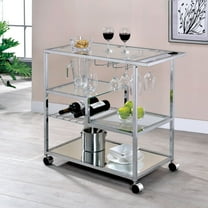 Furniture of America Baza Contemporary Chrome Metal Serving Cart with Stemware Rack by