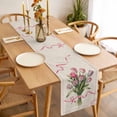 thumbnail image 3 of Pink Tulip Table Runner - 70 Inch Long Spring Floral Romantic Flowers Rustic Cotton and Linen Blended Dress Scarves Farmhouse Table Runner for Kitchen Dining, Coffee Table, 13" x 70", 3 of 8