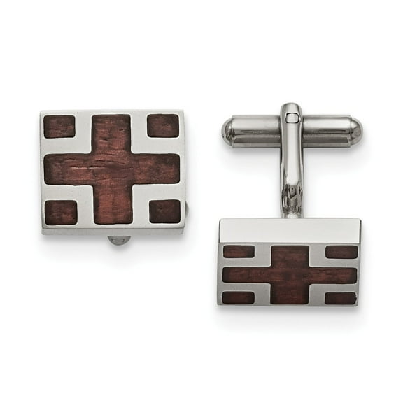 Stainless Steel Polished Wood Inlay Cuff Links