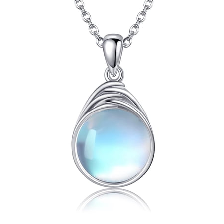 YAFEINI Moonstone Necklace for Women Sterling Silver Round Moonstone Teardrop Pendant Necklace Jewelry