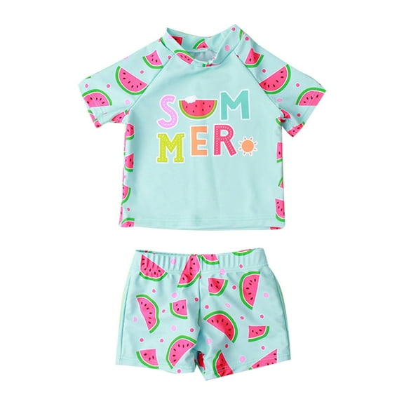 Coerni Girls Swim Suit Toddler Kids Girl Baby Swimwear Cute Cartoon Print Top Shorts Pants Bathing Suit Sets Summer Beach Swimsuits 2PCS Kids Baby Girls Swimsuit Bottoms Girls