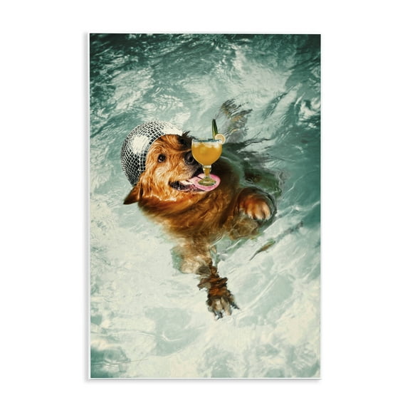Stupell Industries Disco Dog in Pool Novelty & Humor Painting Unframed Art Print Wall Art, 10 x 15