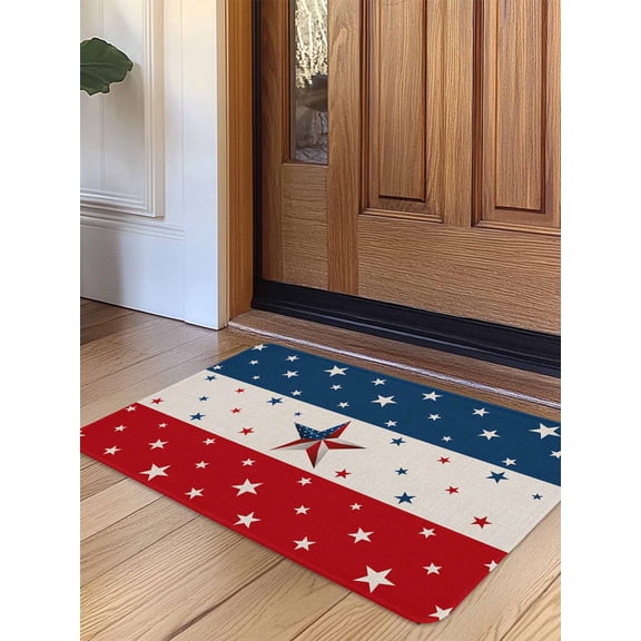 4th of July Door Mat Indoor Outdoor Entrance,Non Slip Rug for Kitchen Bathroom Entryway Rug,Red White Blue Striped Independence Day Star Washable Doormat Floor Mat for Office 20x31.5 Inch