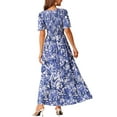 thumbnail image 3 of INSPIRE CHIC Women's Summer Casual V Neck Floral Flutter Short Sleeves Smocked Flowy with Pockets Maxi Dresses L Dark Blue, 3 of 5