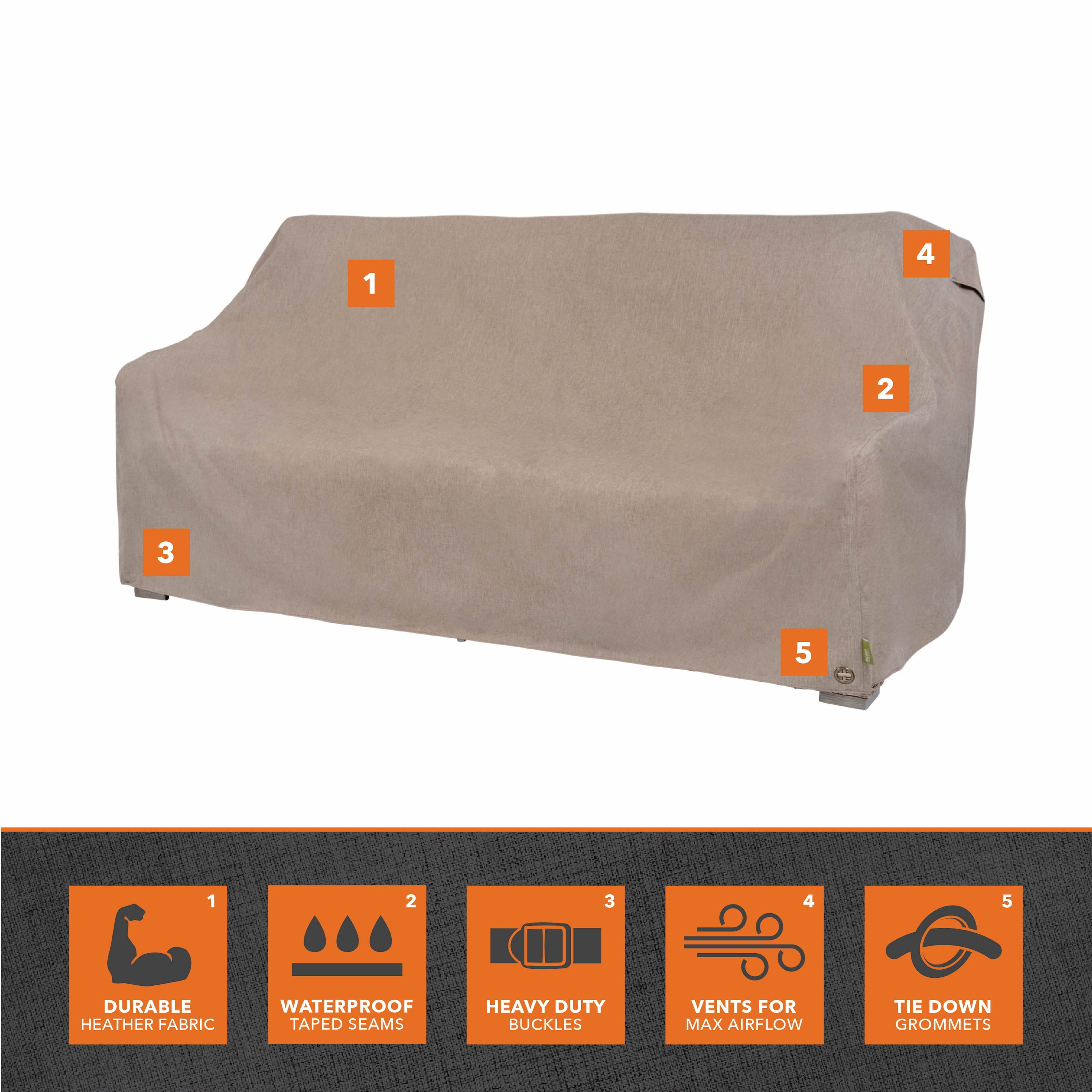 Modern Leisure Garrison Patio Loveseat Cover, Waterproof, Large, 76"L x 38"W x 38.25"H, Sandstone