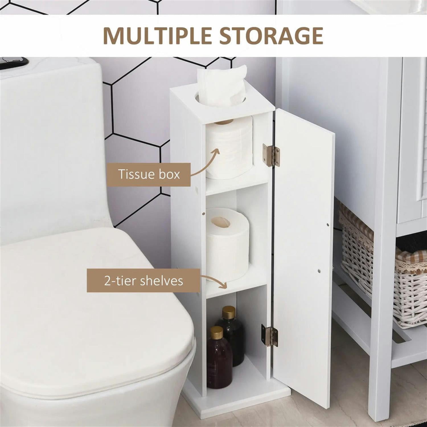 Demi Bonn Bathroom Floor Storage Cabinet, Bathroom Storage Unit, Freestanding Cabinet with Doors and Shelves for Paper Shampoo, White