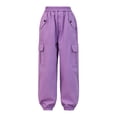 thumbnail image 3 of Xyant Girl's Cargo Pants Loose Fit Hiking Trousers Elastic Waist with Pockets (Purple,13-14 Years), 3 of 3