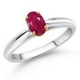 thumbnail image 2 of Gem Stone King 0.60 Ct Oval Red Ruby 925 Silver and 10K Yellow Gold Solitaire Engagement Ring (Size 9), 2 of 4