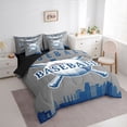 thumbnail image 3 of Homewish Cartoon Baseball Sports Twin Bedding Sets 7-Piece for Kid, Grey Blue City Print Bedding Comforter Set, Modern Ball Gaming Reversible Sheet Sets, Lightweight Room Decor, 3 of 7