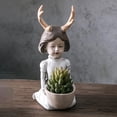 thumbnail image 4 of Estatua de niña con diseño de cornamenta en macetas de resina para amantes de la jardinería Blanco, 4 of 9