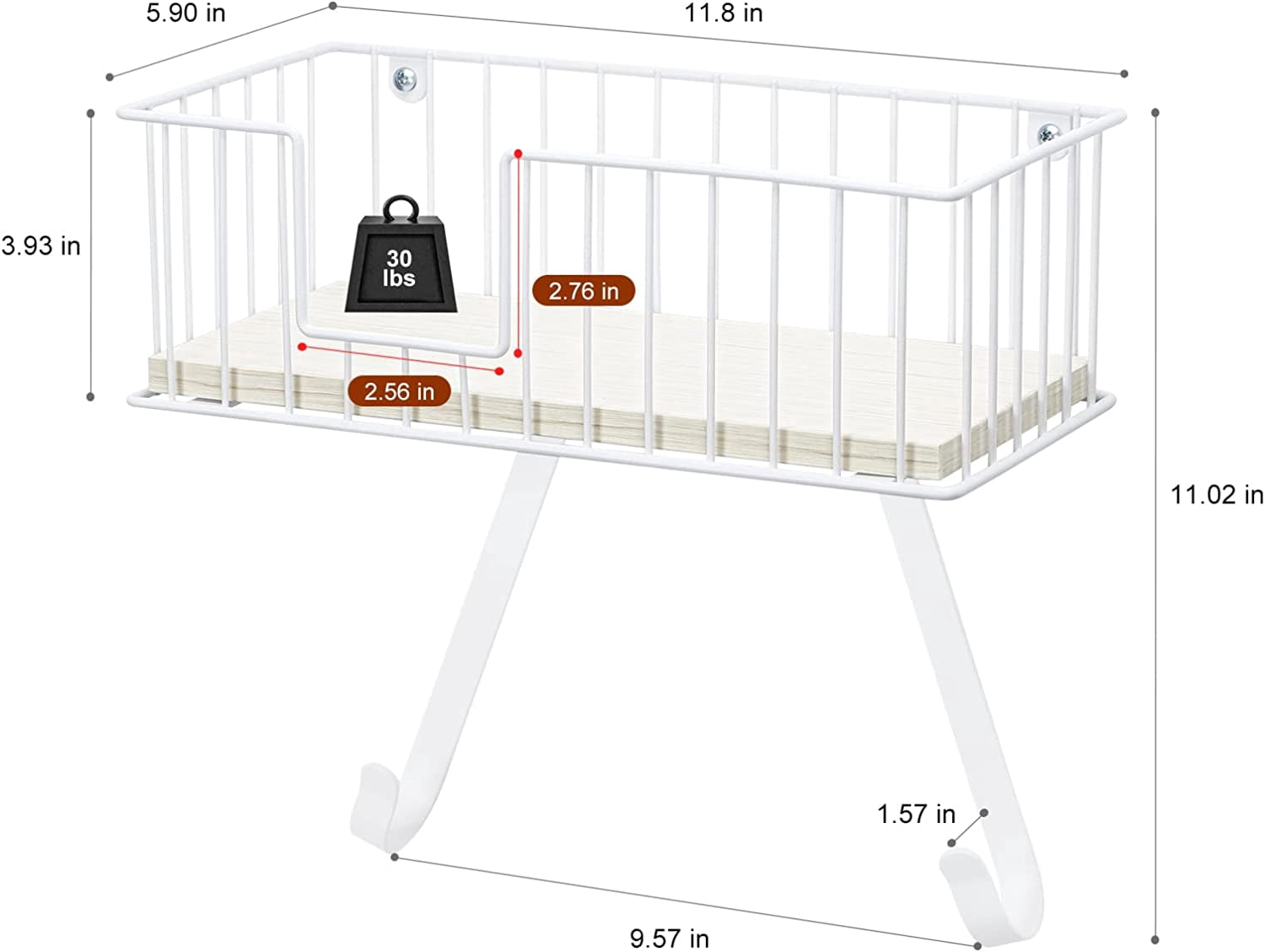 Wall Mounted Ironing Board Hanger for Y-Leg with Storage Basket, White