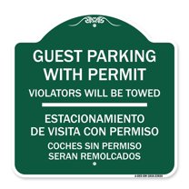 SignMission Designer Sign - Guest Parking with Permit Violators Will Be Towed - Estacionamento De Visita Con Permiso Coches Sin Permiso Seran Remolcados | Green & White 18" X 18"